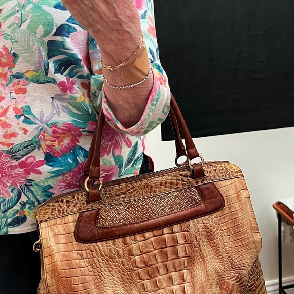 Handbags - Sunday $85 - Brahmin RARE Tan Croc-Embossed/Brown Straps Women's Bag/Shoulder